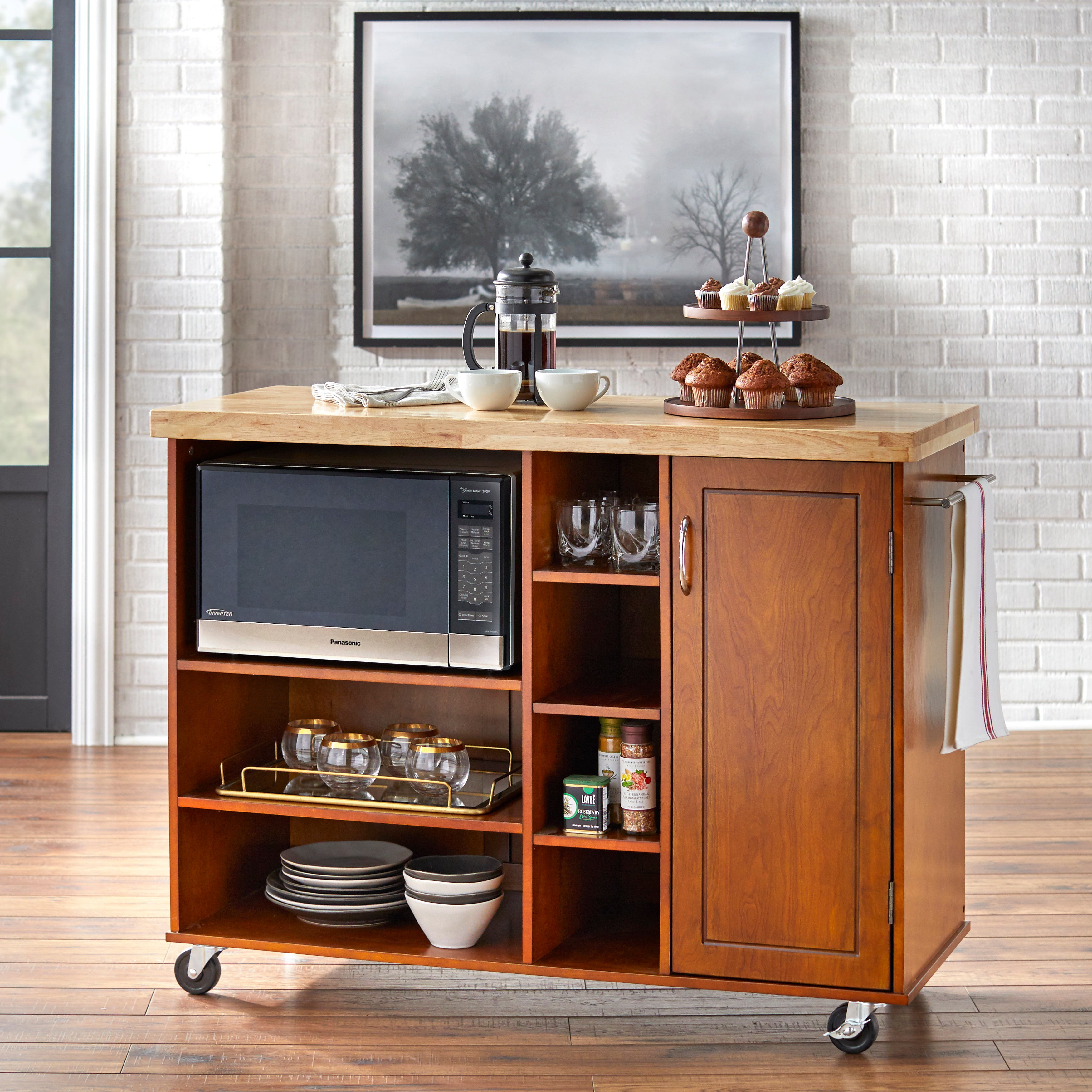 TMS Galvin Kitchen Microwave Cart， Walnut