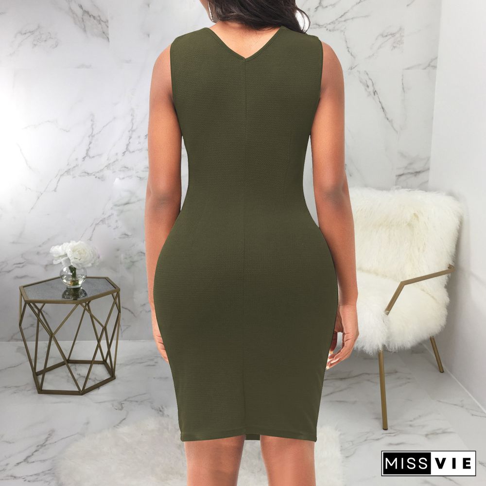 Solid Color Sleeveless Casual Bodycon Tank Dress