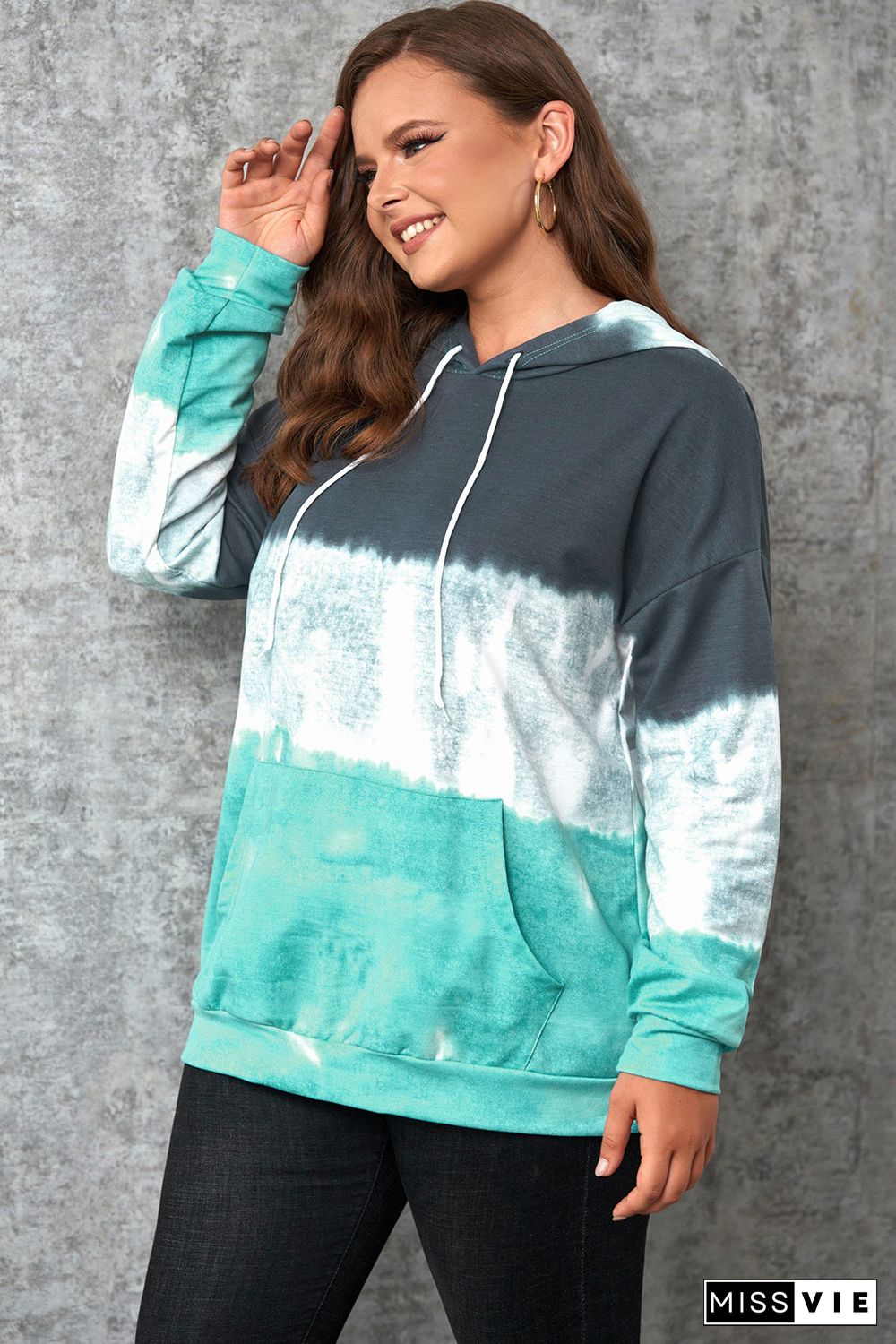 Green Gradient Colorblock Pullover Hoodie