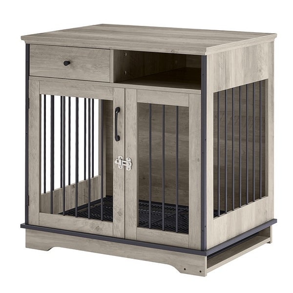 Industrial Furniture Style Dog Crate Dog Kennel with Loackable Door and Removable Bottom Tray， Side Table End Table with Storage