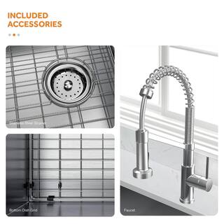 Glacier Bay Professional 45 in. All-in-One Undermount 16G Stainless Steel Single Bowl Kitchen Sink Offset Drain Spring Neck Faucet FSUZ4519A1SA1