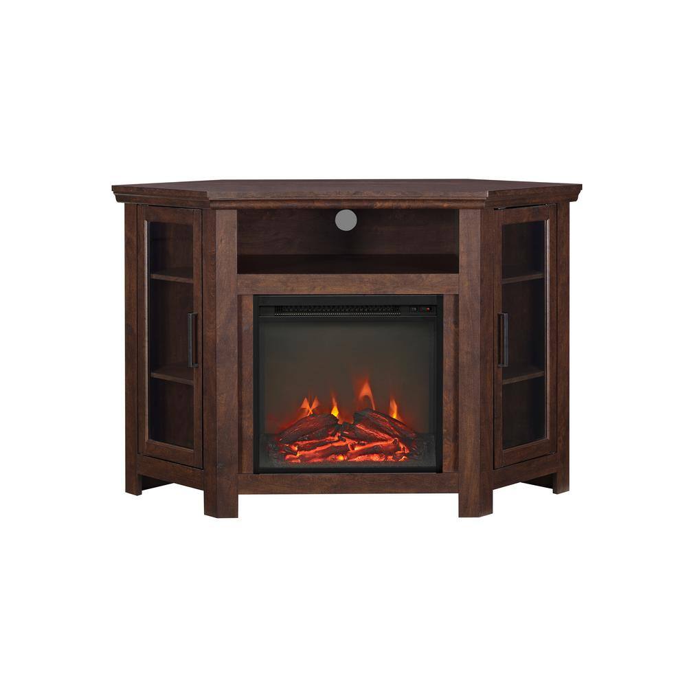 Walker Edison Furniture Company Traditional Brown Fireplace Corner Fireplace Entertainment Center HD48FPCRTB