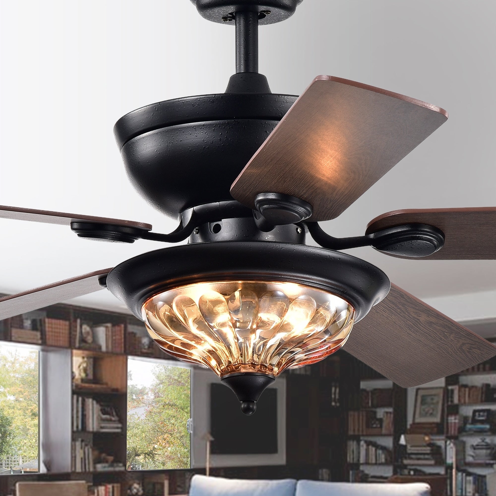 Micago Black 52-inch Lighted Glass Bowl Shade Ceiling Fan with Remote - 52-inches Diameter - 52-inches Diameter Shopping - The Best Deals on Ceiling Fans | 33616025