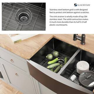 Glacier Bay Gunmetal Black Stainless Steel 36 in. 18-Gauge Double Bowl Farmhouse Apron Kitchen Sink ACS3621A2Q