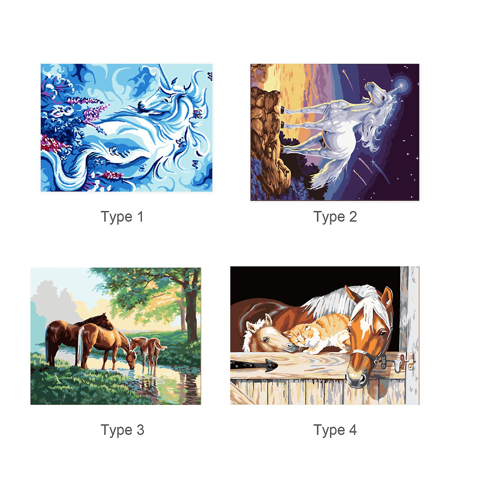 Type 3 16 X 20 Inch Diy Oil Painting On Canvas Paint By Number Kit Horse Animal Pattern For Adults Kids Beginner Craft Home Wall Decor Gift Frameless