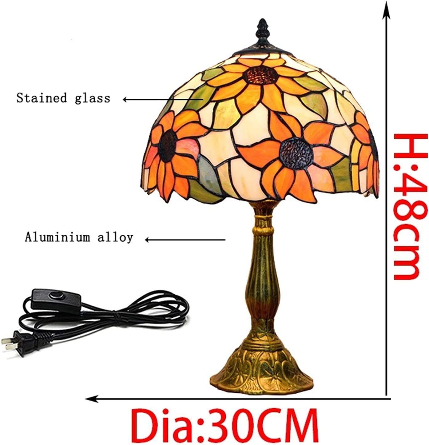 SHADY Tiffany Lamp Stained Glass Lamp Sunflower Yellow Bedroom Table Lamp Reading Desk Light for Bedside Living Room Office Dormitory Dining Room Decorate  12x12x18 Include Light Bulb