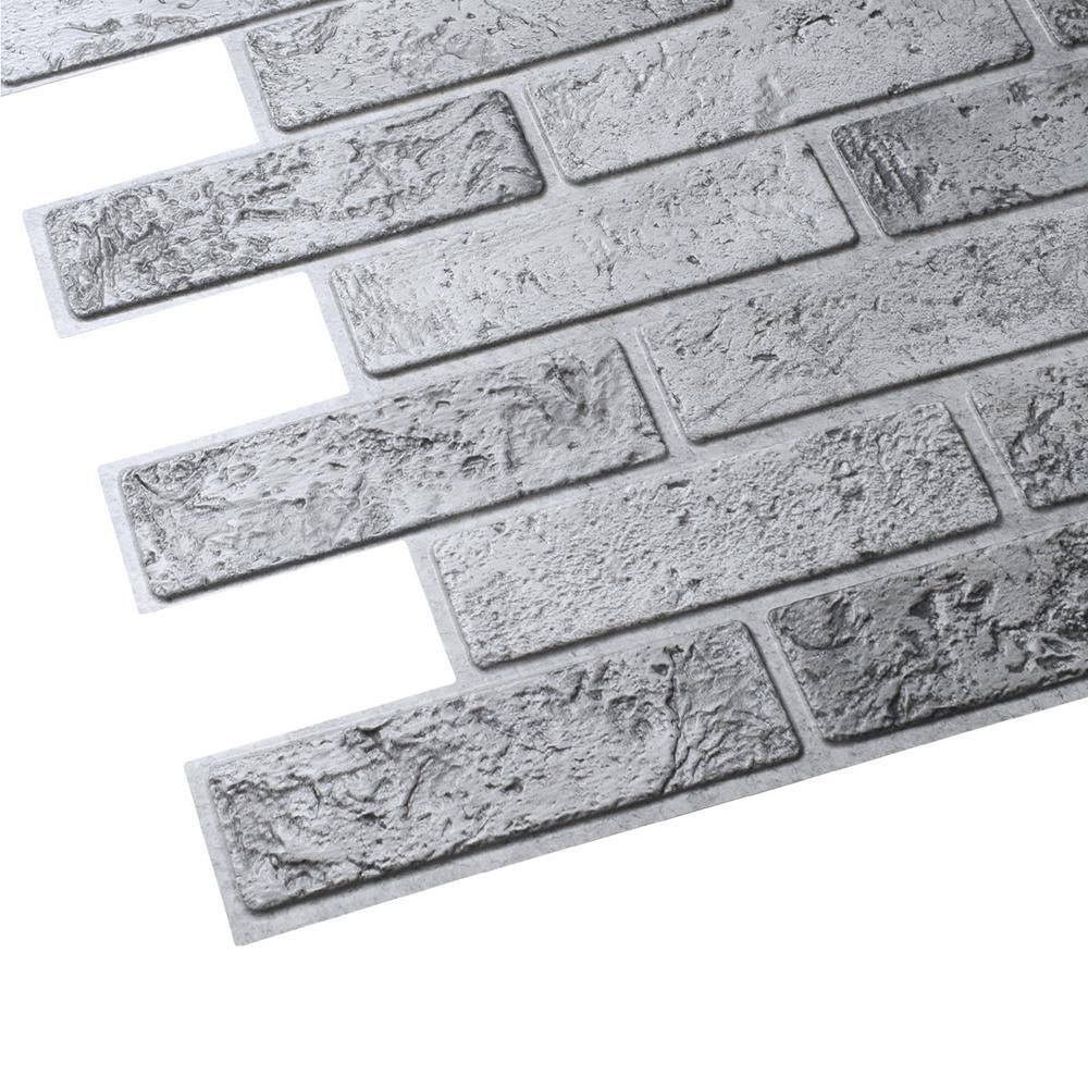 Dundee Deco 3D Falkirk Retro III 38 in. x 20 in. Silver Faux Brick PVC Decorative Wall Paneling (10-Pack) GRHDPG7124-10