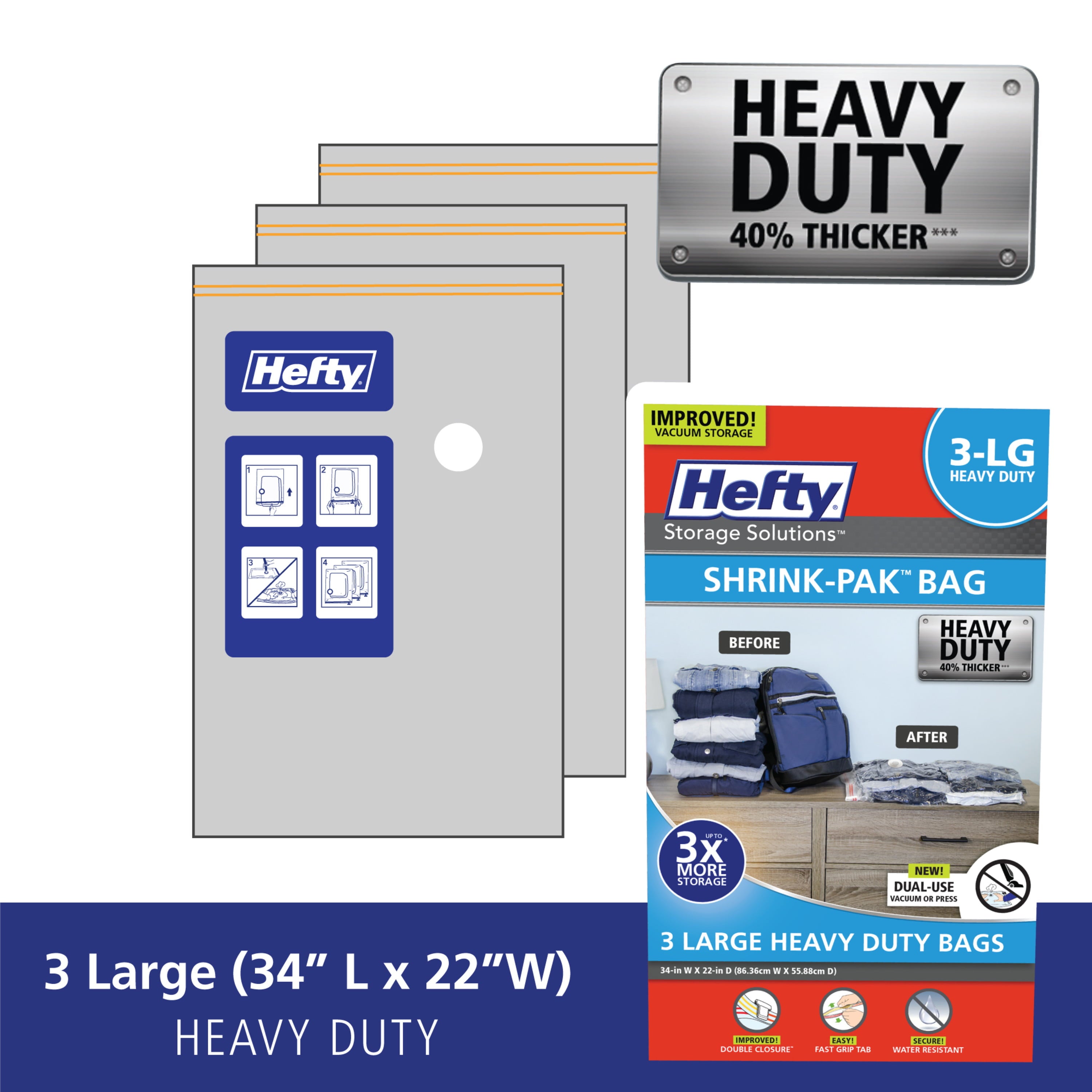 Hefty SHRINK-PAK 3 Large Heavy Duty Bags