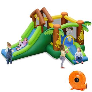 Costway Inflatable Jungle Bounce House Kids Dual Slide Jumping Castle Bouncer OP70152