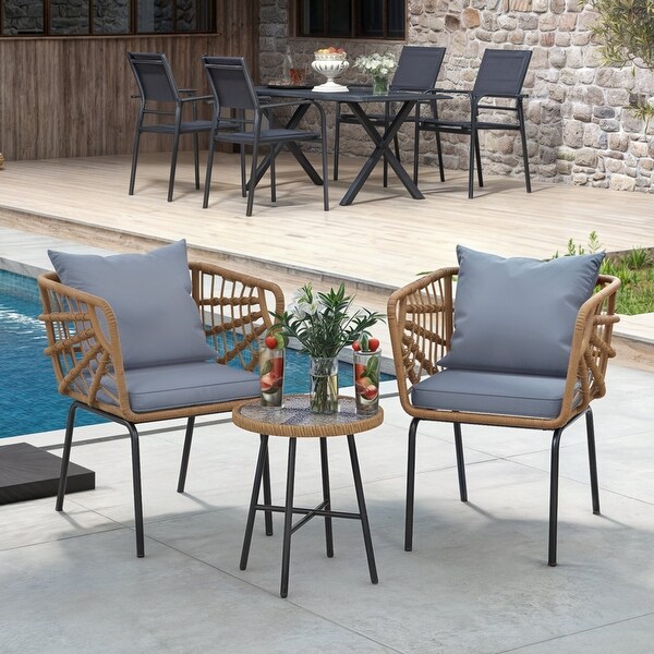 Moasis 3Piece Patio Outdoor Wicker Bistro Set AllWeather Patio Conversation Set with Table