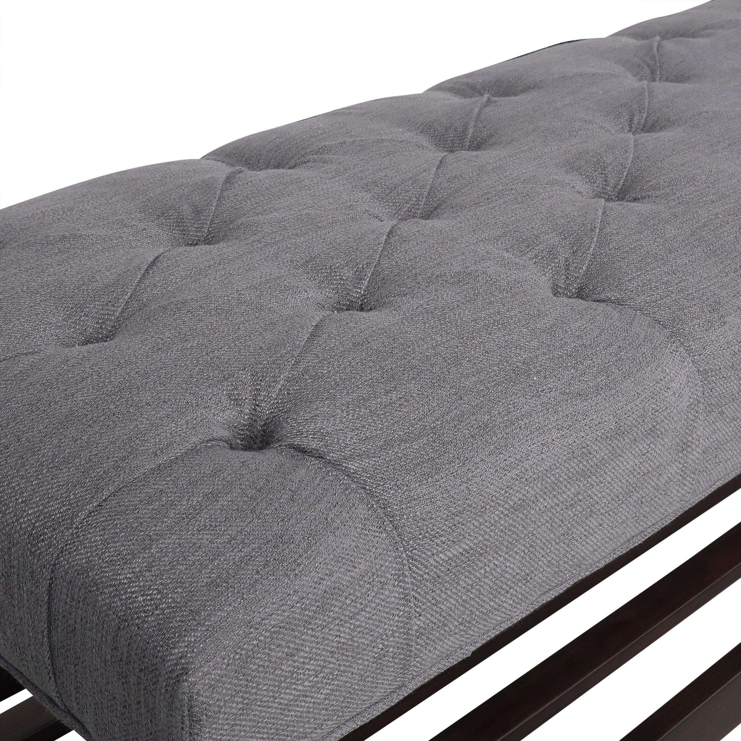 Pelon Contemporary Button Tufted Bench with Shelf