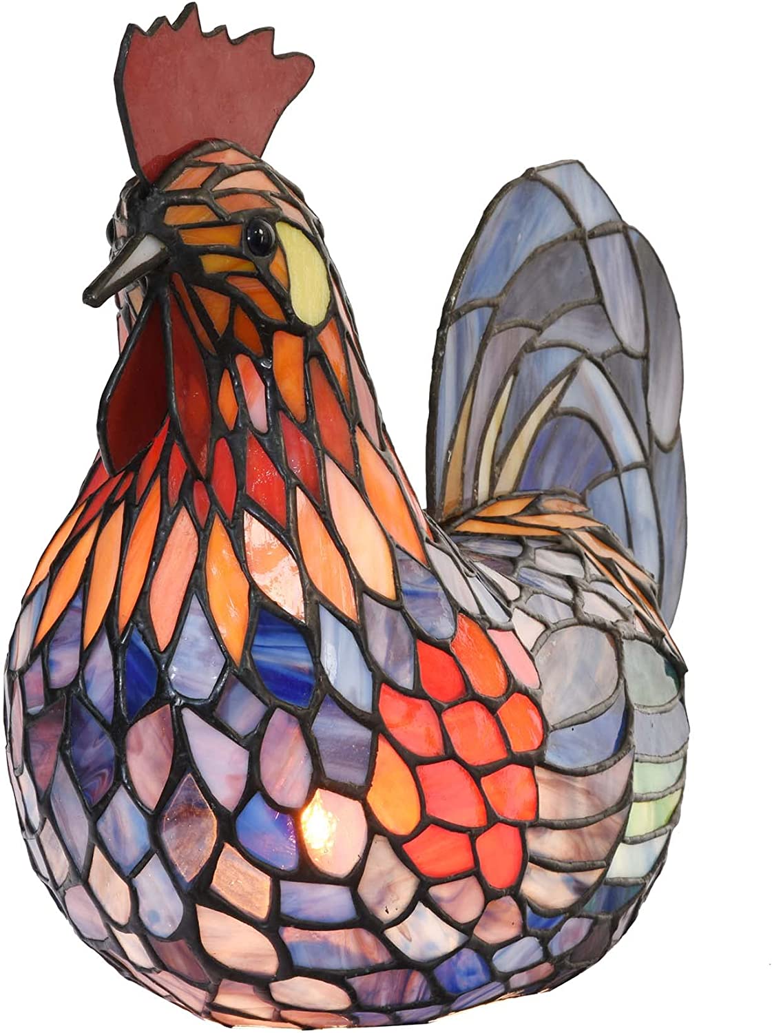 SHADY L10834 Colorful Rooster Tiffany Style Stained Glass Accent Table Lamp Night Light for Bedside Living Room Decoration