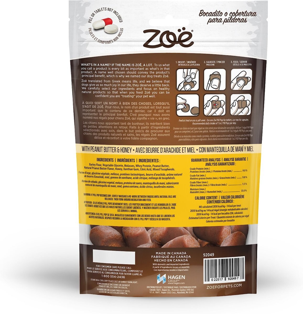 Zoe Pill Pops Peanut Butter with Honey Dog Treats