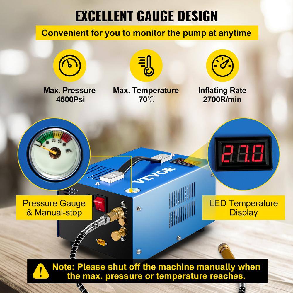 VEVOR PCP Air Rifle Pump 0.4 Gal. 4500 PSI Portable Electric Pancake Air Compressor with External Power Adapter Built-in Fan G220V110V12V-DULIV1