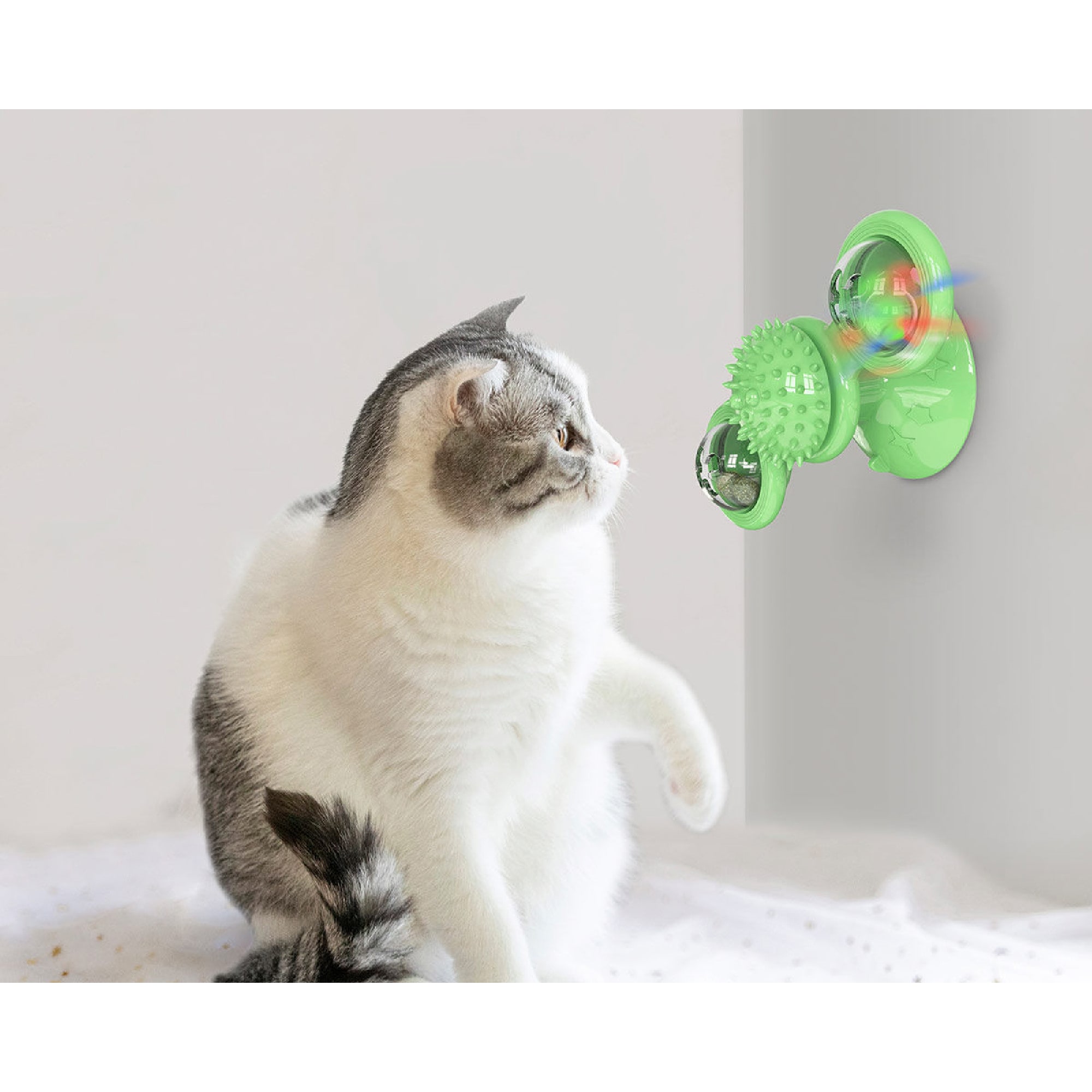 PET LIFE Green 'Windmill' Rotating Suction Cup Spinning Cat Toy