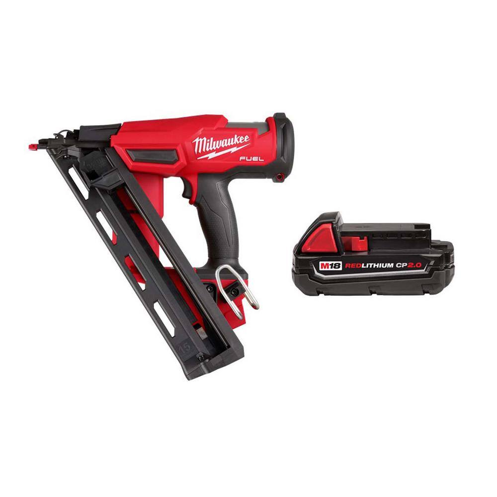 MW M18 FUEL 18 Volt Brushless Cordless Gen II 15-Gauge Angled Finish Nailer Tool Only  M18 18-Volt 2.0 Ah Compact Battery 2839-20-48-11-1820