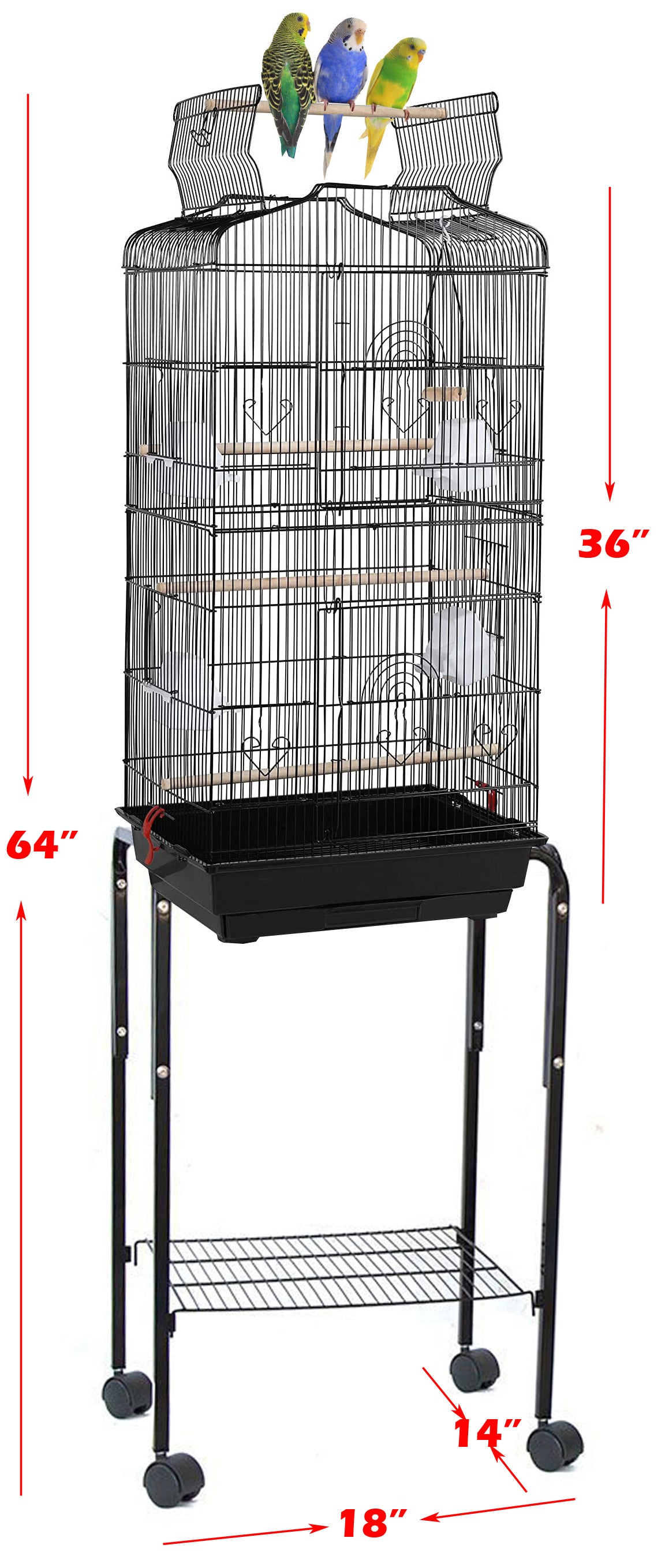 64-inch Large Open Top Rolling Stand Breeding Bird Cage for Finches Canaries Cockatiels Budgie Parrotlet Conures Parakeet Lovebirds