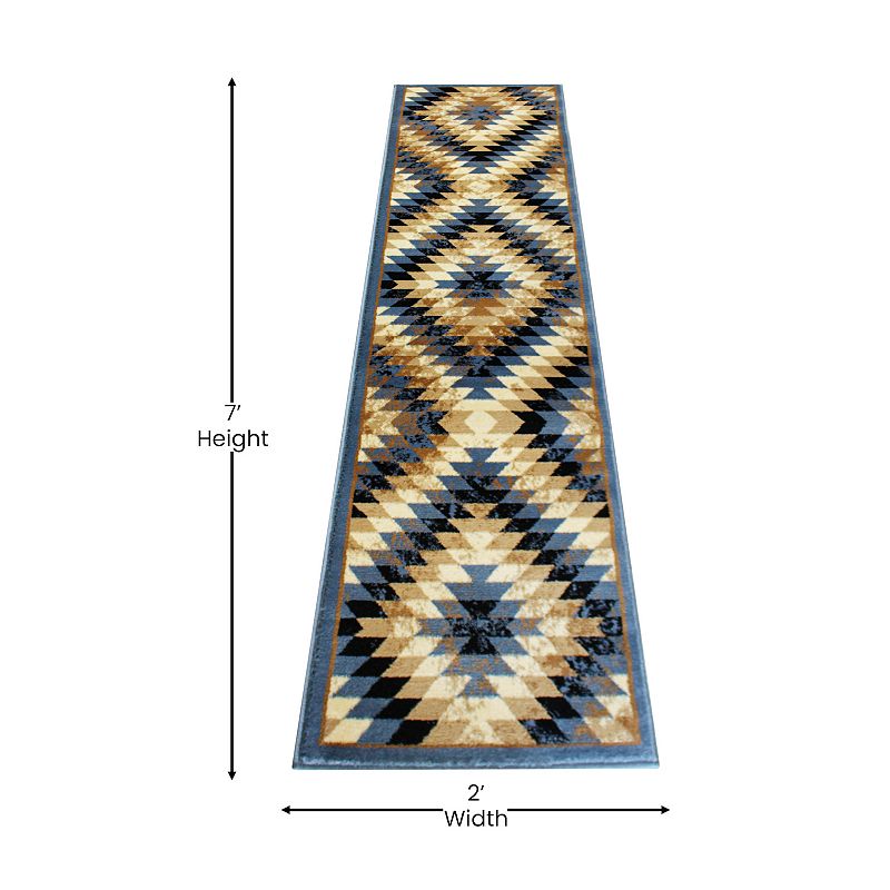 Masada Rugs Masada Rugs Stephanie Collection 2'x7' Area Rug Runner with Distressed Southwest Native American Design 1106 in Blue， Black， Brown and Beige