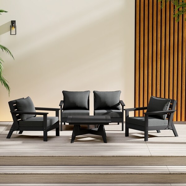 Polytrends Birchwood All Weather HDPE Outdoor Patio Black Deep Seating Sectional (5Piece Set)