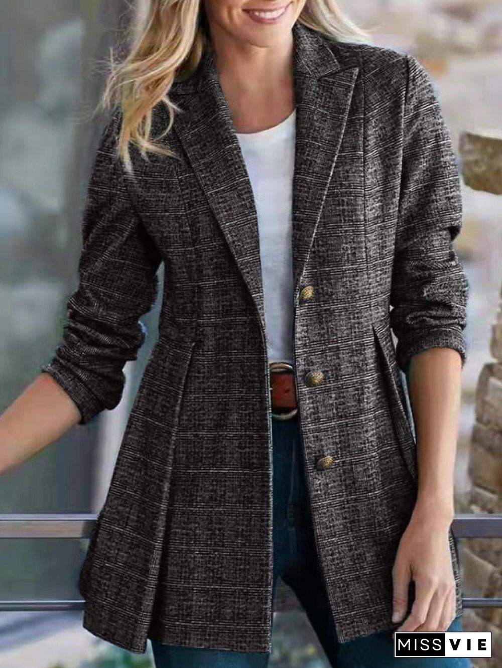 Spring And Autumn Lapel Plaid Blazer