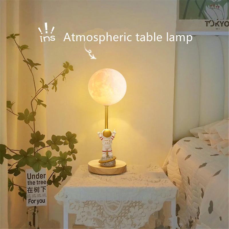 Astronaut Moon Light Led Night Light Girl Ins Atmosphere Tricolor Dimming Light Desk Bedroom Bedside Living Room Romantic Table Lamp