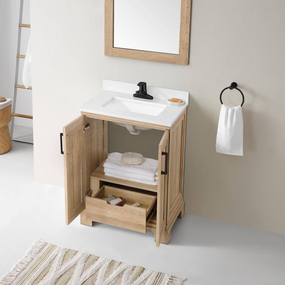 Glacier Bay Sinita 24 in. W x 19 in. D 34.50 in. H Bath Vanity in Natural Oak with White Cultured Marble Top Sinita 24NO