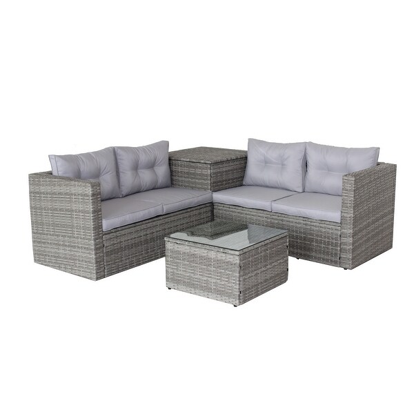 4 Piece Patio Sectional Wicker Rattan Outdoor Furniture Sofa Set with Storage Box - Overstock - 36064276