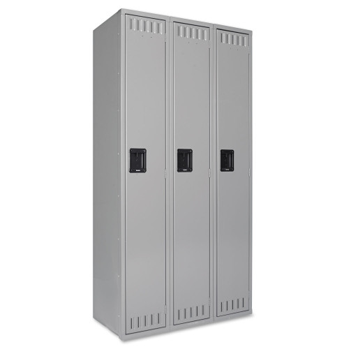 Tennsco Single-Tier Locker， Three Lockers with Hat Shelves and Coat Rods， 36w x 18d x 72h， Medium Gray (STS121872CMG)