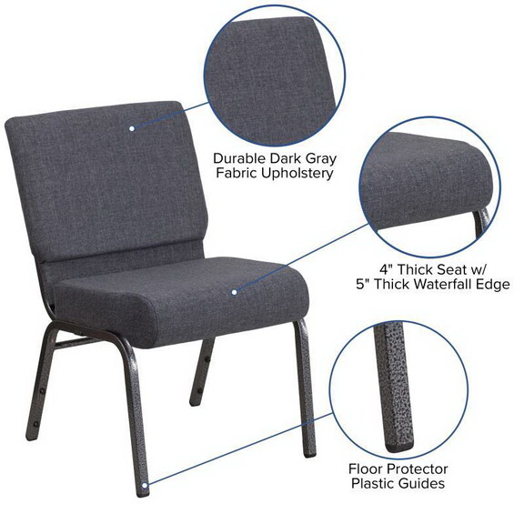 HERCULES Series 21W Church Chair in Dark Gray Fab...