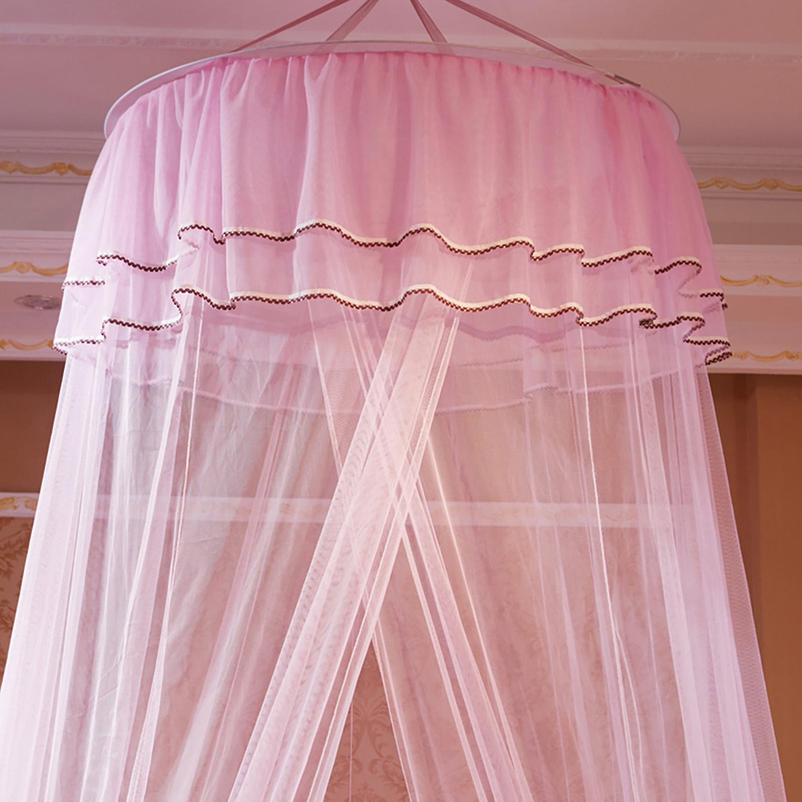 Breathable Round Canopy Lace Princess Style Mosquito Net Bed Curtain Netting (pink)