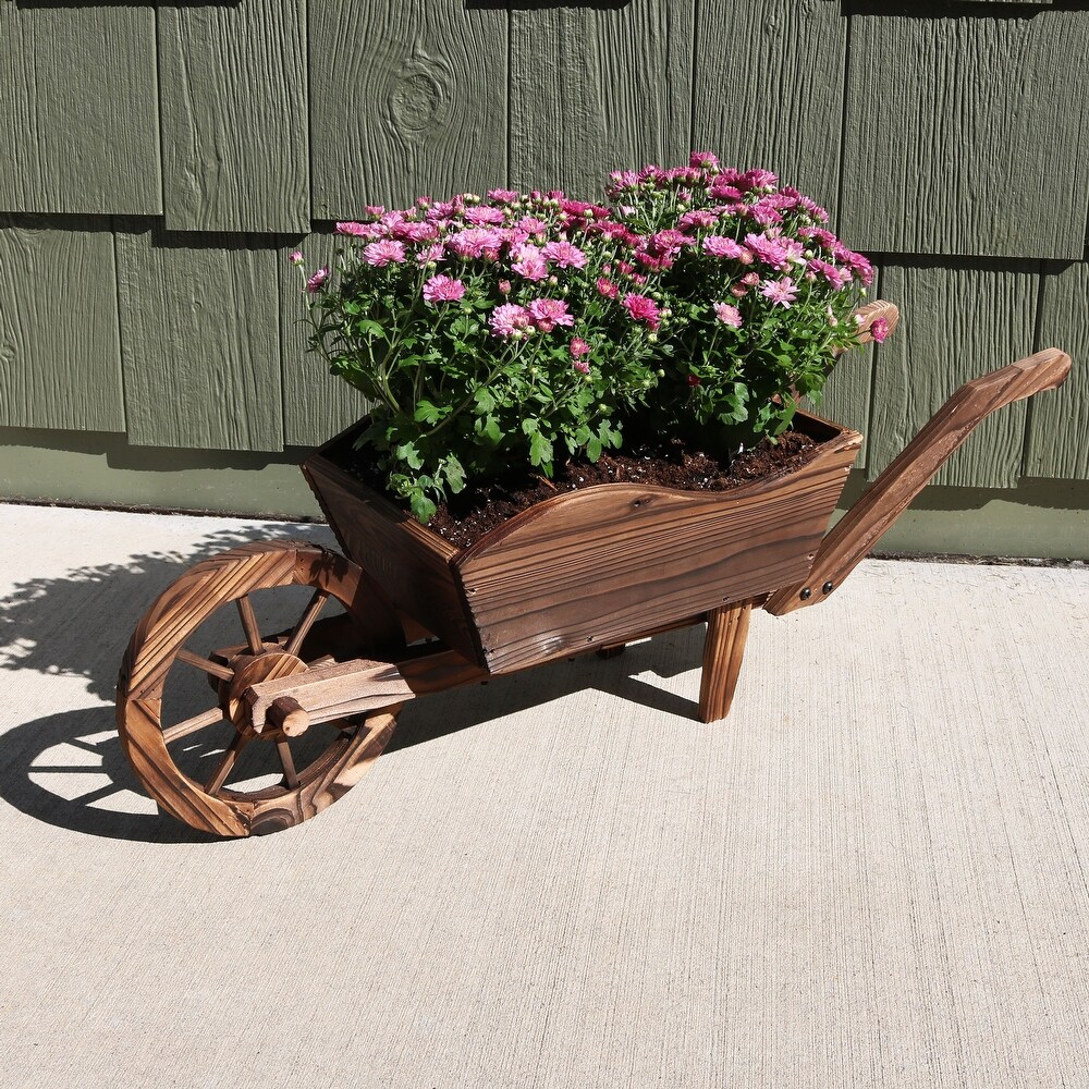 Wooden Decorative Wheelbarrow Garden Flower Planter   35\