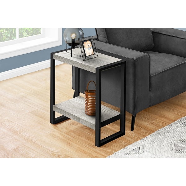 Modern Accent Table - Black Reclaimed Wood-Look / Black Metal - 23.75