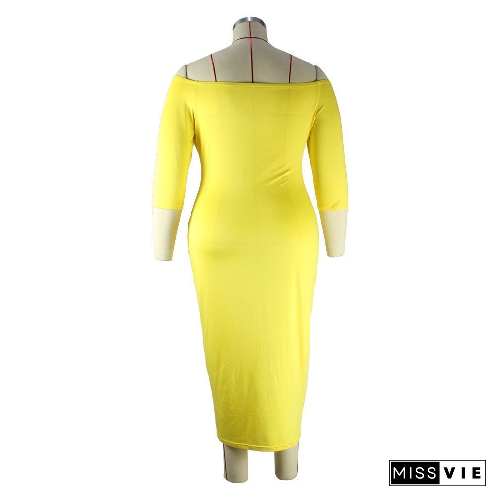 Solid Color Slash Neck Half Sleeve Plus Size Dresses