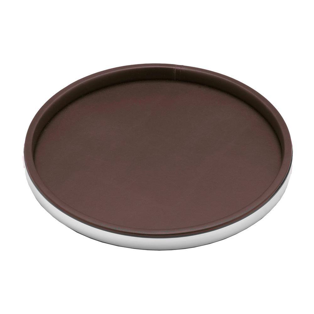 Kraftware Sophisticates 14 in. Round Serving Tray in Brown and Brushed Chrome 50730