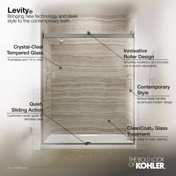 KOHLER Levity 59.625 in. W x 74 in. H Frameless Sliding Shower Door in Anodized Dark Bronze K-706009-L-ABZ