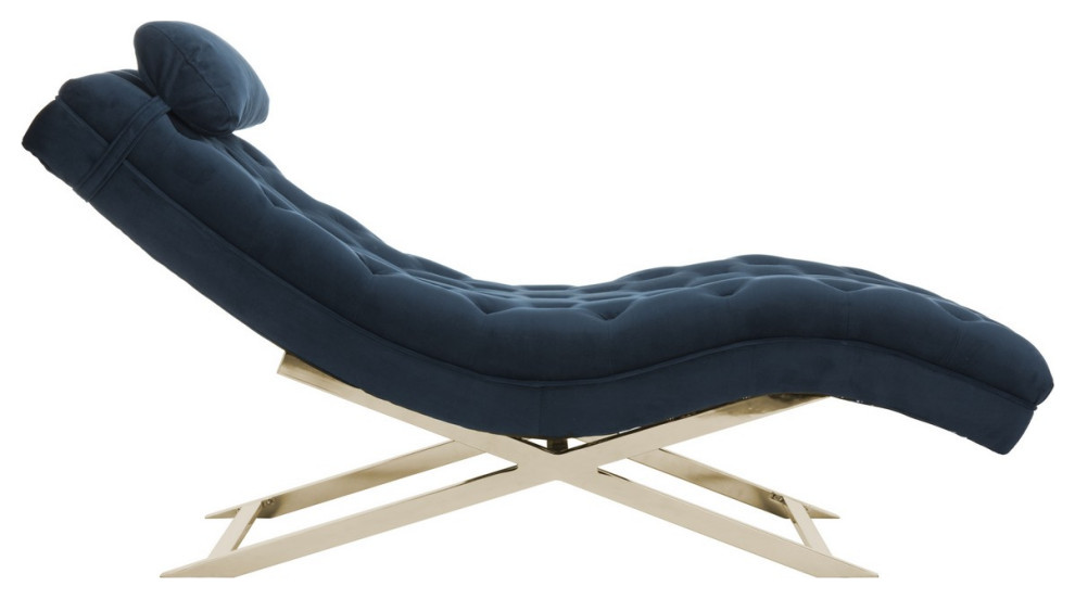 Boyd Chaise With Headrest Pillow Navy/Gold   Contemporary   Indoor Chaise Lounge Chairs   by V.S.D Furniture  Houzz