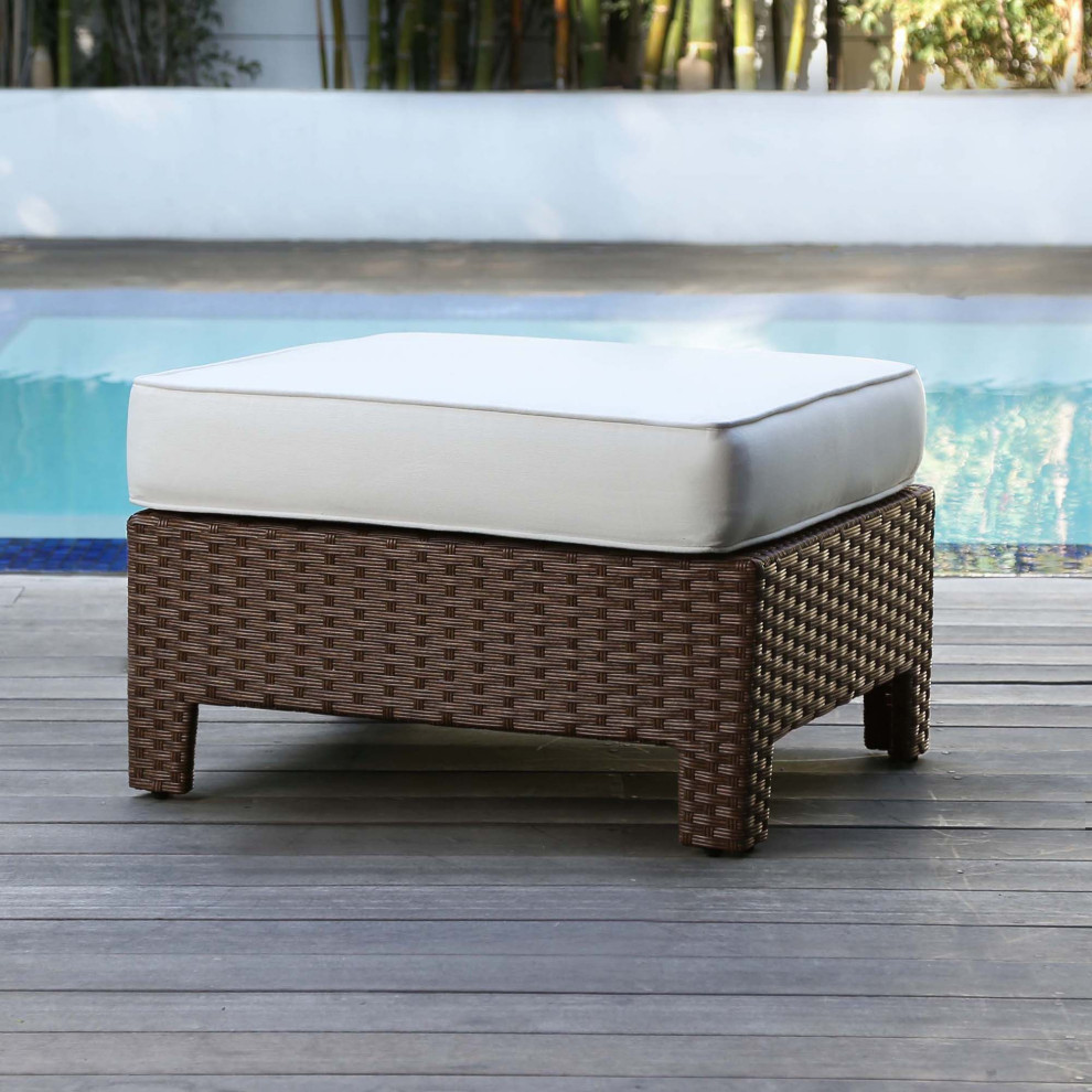 Niles Outdoor Patio Ottoman With Sunbrella Fabric  Beige  Set of 2   Tropical   Outdoor Footstools And Ottomans   by Abbyson Living  Houzz