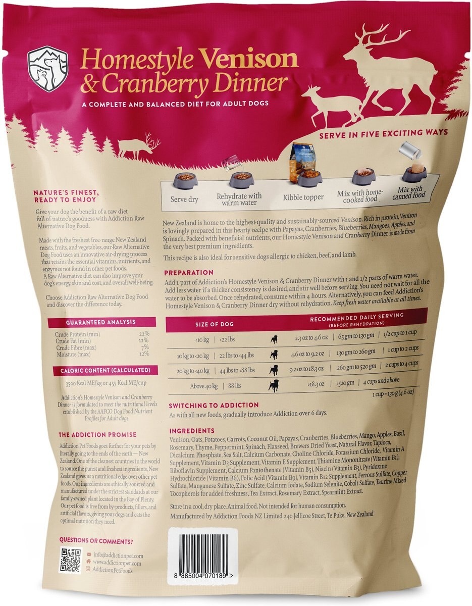 Addiction Homestyle Venison and Cranberry Dinner Raw Dehydrated Dog Food