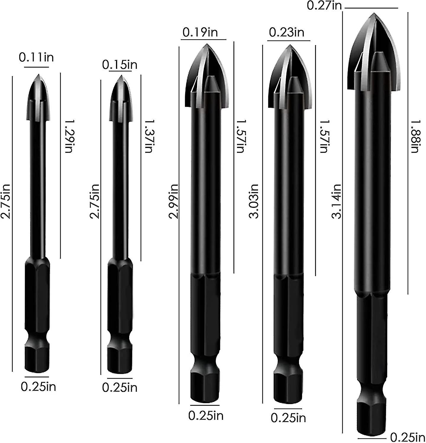 Tile Drills， Tungsten Carbide Tipped Drills， Assorted Sizes 3/4/5/6/7 Mm， For Ceramic Tiles， Concrete， Plastic， Wood