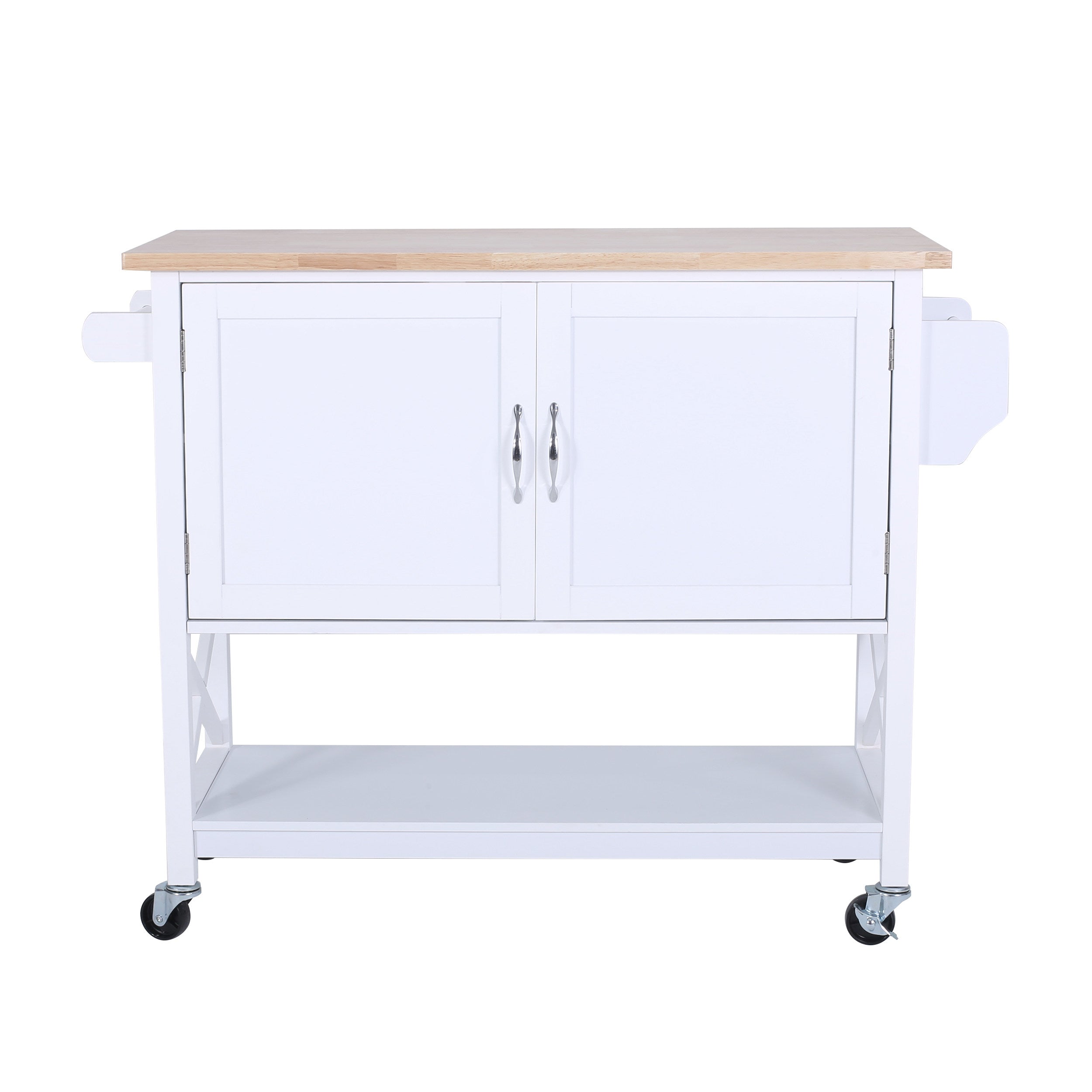 Noble House Finzer Wood Kitchen Cart， White， Natural