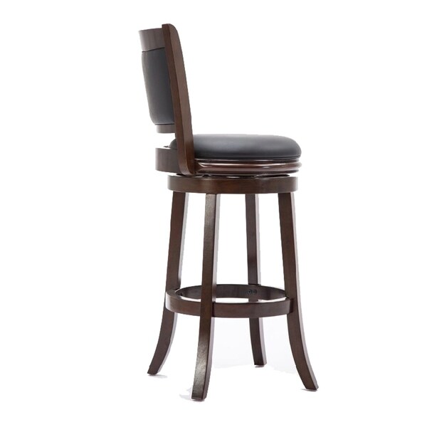 Round Wooden Swivel Barstool with Padded Seat and Back， Dark Brown