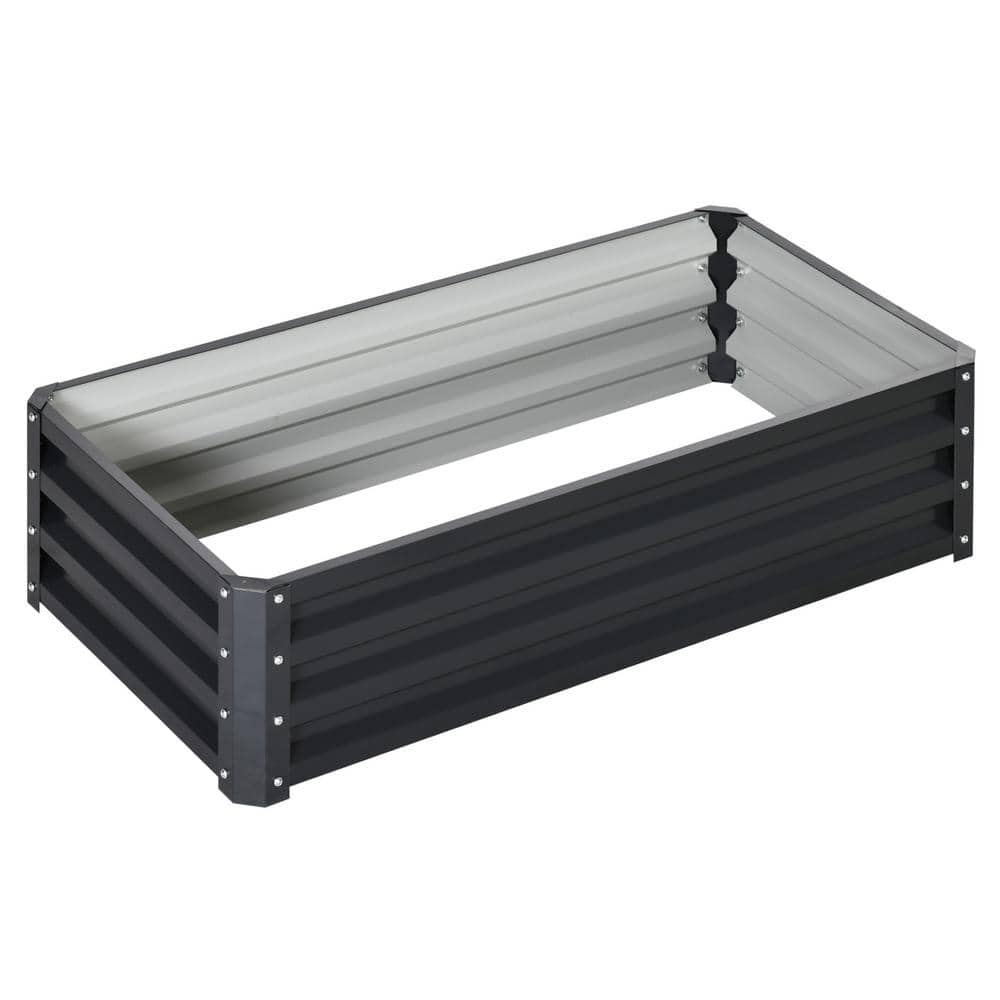 Outsunny Grey Galvanized Steel Raised Garden Bed Box with Weatherized Steel Frame 845-039V01GY