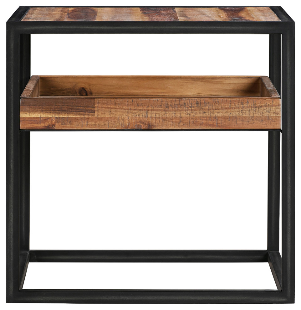 Ludgate Square End Table With Shelf  Acacia And Black Metal   Industrial   Side Tables And End Tables   by Armen Living  Houzz