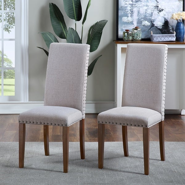 2 Pcs Upholstered Dining Chairs Fabric Dining Chairs with Copper Nail