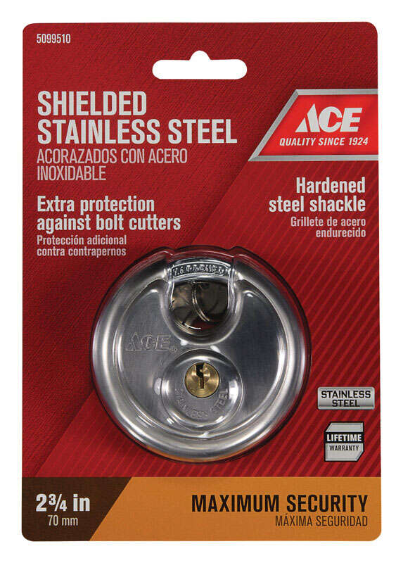 Ace 2-3/4 in. H X 2-3/4 in. W X 1-1/16 in. L Stainless Steel 4-Pin Cylinder Shrouded Padlock