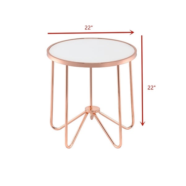 End Table， Coffee Table with White Frosted Glass Top and Metal Base