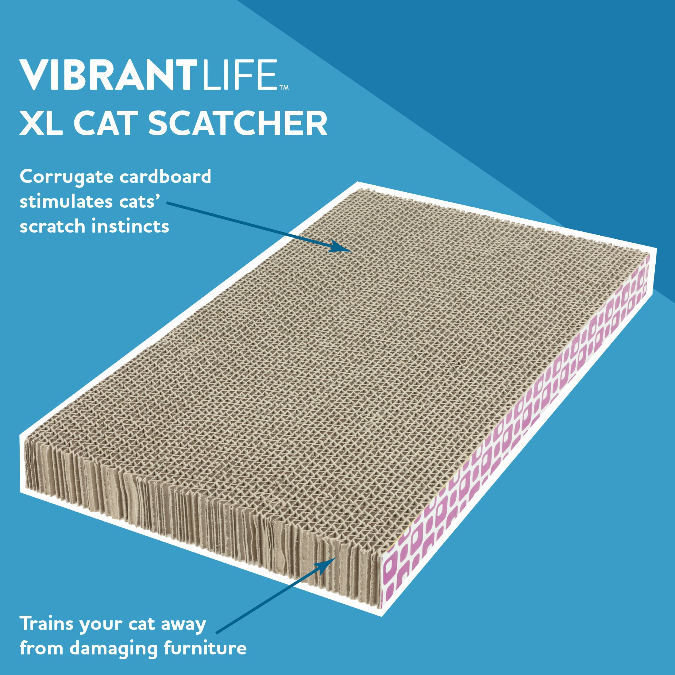 Vibrant Life XL Cat Corrugate Scratcher Pad， Durable Cat Scratching Toy