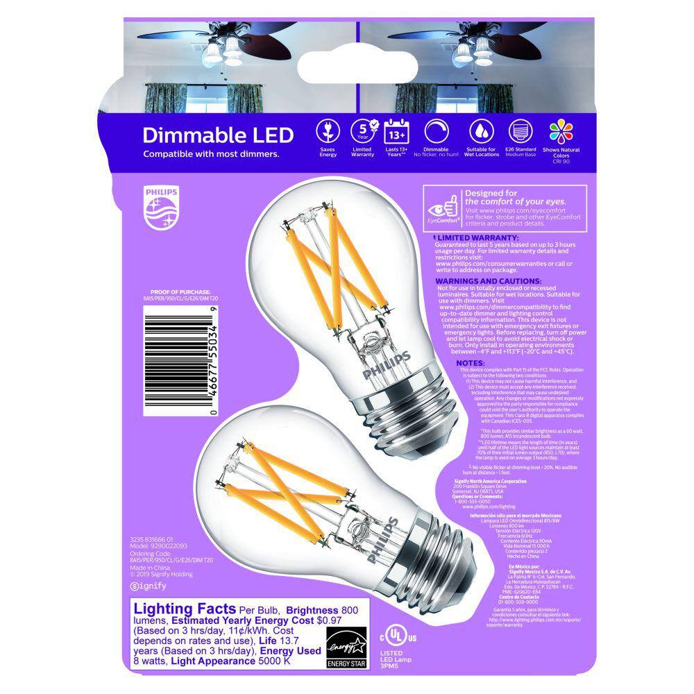 Philips 60-Watt Equivalent Daylight A15 Dimmable LED Light Bulb (2-Pack) 550343