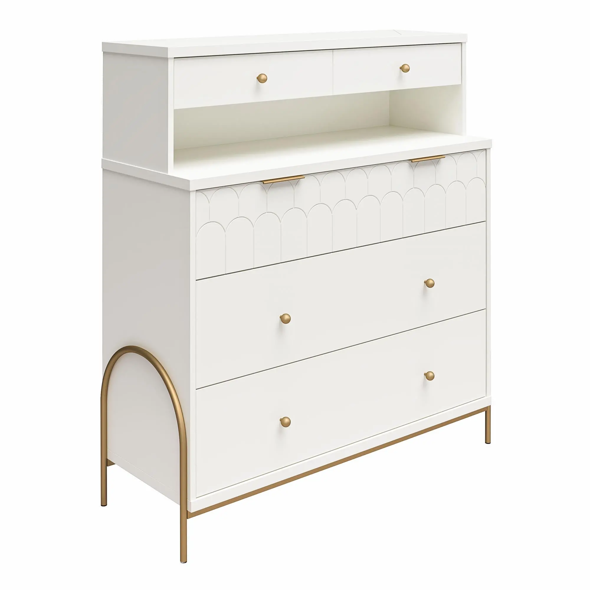 Anastasia White and Gold Dresser with Hutch