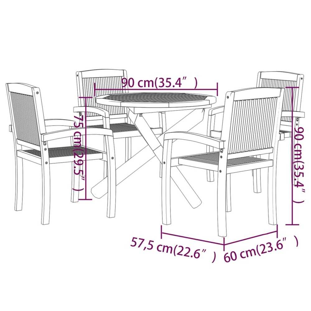 vidaXL Solid Wood Teak Patio Dining Set 5 Piece Seat  35.4\